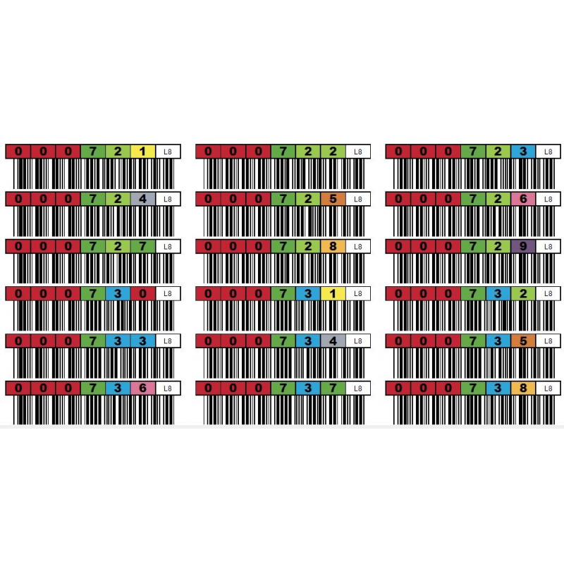 Etiquetas de codigo de barras de cartuchos de datos, LTO Ultrium 8, Serie 000001-000100 (Plancha de 20 unidades)